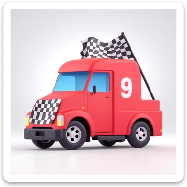 race truck with a checkered flag background, 3D style sticker
