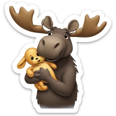 Live moose holding a baby doll sticker