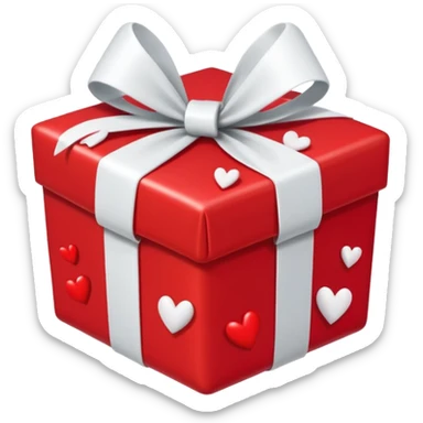 a red gift with a white bow, from which red hearts fly out sticker
