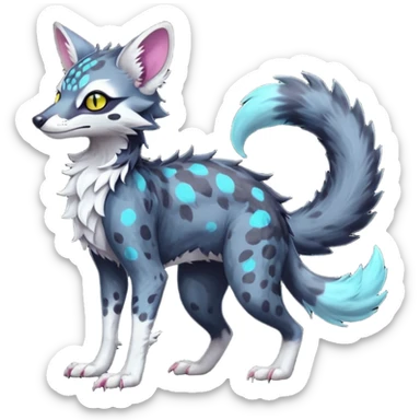 Feral Rare Fantasy dark colorful Vernid-Sergal-Genet-Trico-species by LiLaiRa, random markings, tufted tail, tufted ears, full body sticker