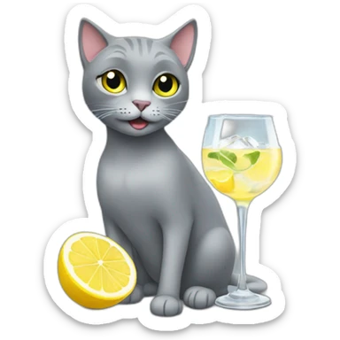 Grey Cat drinking gin tonic sticker
