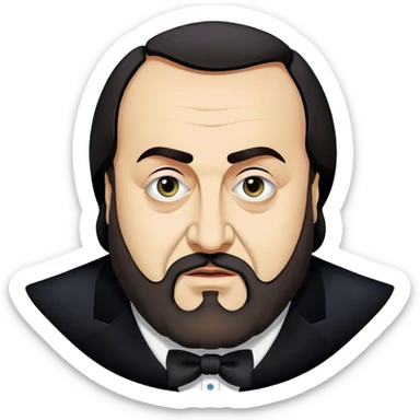 Cinematic Realistic Luciano Pavarotti Portrait Emoji, depicted as a charismatic operatic tenor with expressive eyes and commanding stage presence, rendered with rich elegant textures and warm theatrical lighting that captures his timeless vocal brilliance. sticker