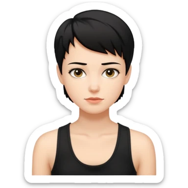 a white woman with short tomboy black hair wearing men's black tank top sticker