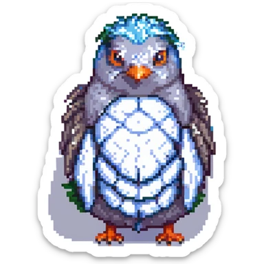 a pigeon and a hedgehog hugging, pixel art style sticker