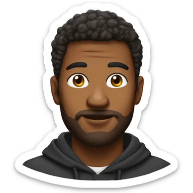 Man with croissant face and a orante hoodie sticker