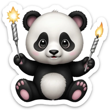 Panda Cub holding a sparkler sticker