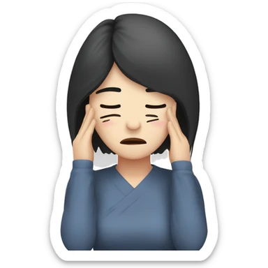 Headache, middle-aged Korean woman in her 40s, with only one hand on her head, painful face, black hair sticker