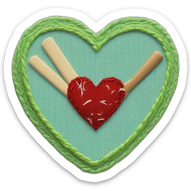 Embroidery of heart having cricket bat inside sticker
