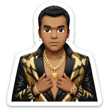 Ronald Isley with black sequin jacket, shirtless with necklace  sticker