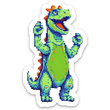 Reptar standing with arms up pixel art sticker