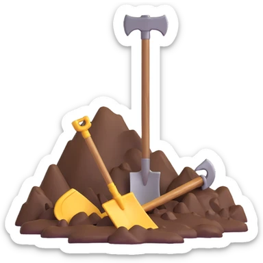 pickaxe and shovel crossed in front of a gold mine sticker