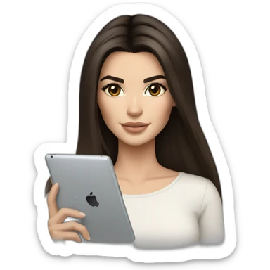 brunette Kendall Jenner with long hair holding iPad sticker
