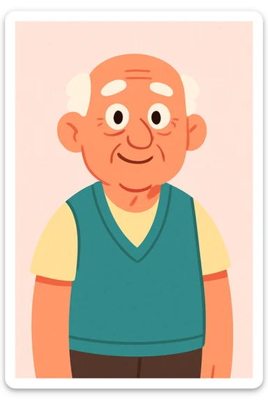 a old man in vest, front view sticker