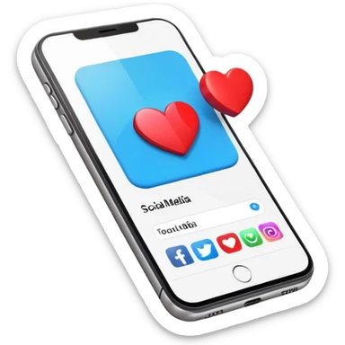  smartphone showing a colorful social media post with a heart and image icon sticker
