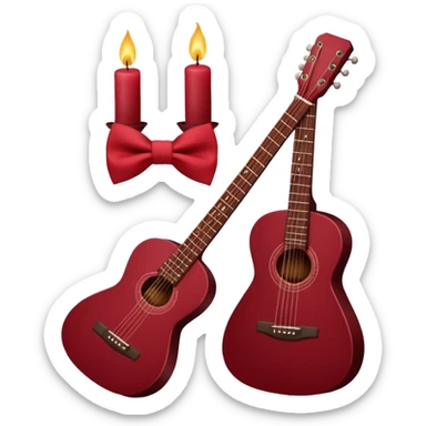 Maroon red aesthetic pookie bow,candle and guitar  sticker