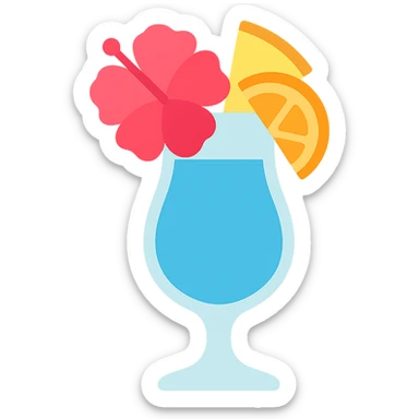 vibrant tropical fruity blue cocktail with hibiscus, pineapple and orange garnishes sticker