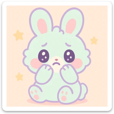 adorable frightened bunny, fluffy fur, wide eyes, small paws covering face, kawaii style sticker