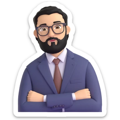 man with medium black beard, black hair, connected unibrow, olive tan skin, brown eyes, glasses, wearing a professional business suit sticker