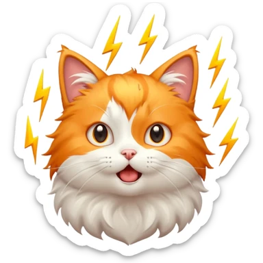 A very cute cat that got shocked from electricity, lightning around it sticker
