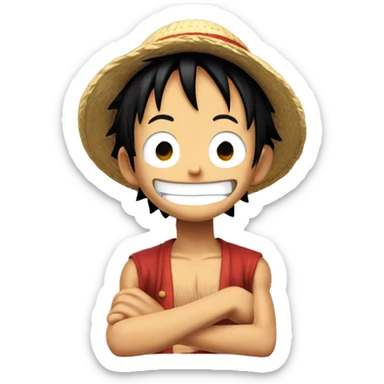 Luffy for one piece, smiling, looking down with his hand up sticker
