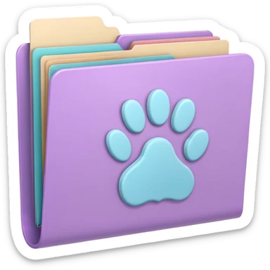 a pastel folder of documents with a pawprint on it sticker