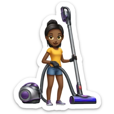 A girl with vacuum cleaner Dyson sticker