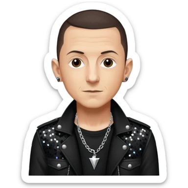 Chester Bennington with dark brown hair, black sequin tour outfit sticker