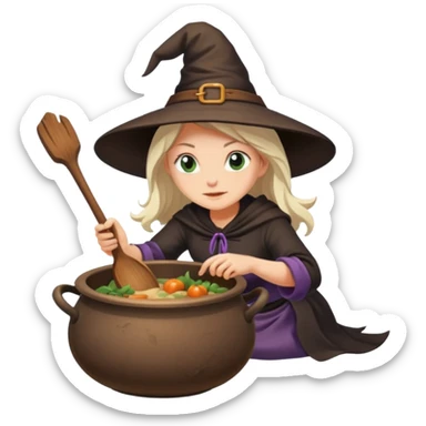 Cadı kazanında yemek yapan bir cadı sticker