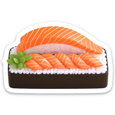 Make the sushi rectangular in shape, with orange fish (salmon) on top of white rice, keeping the 3D realistic style and natural texture. sticker