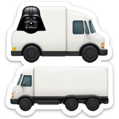 Side view of 1976 very long mail delivery truck shaped like Darth Vader’s body  sticker