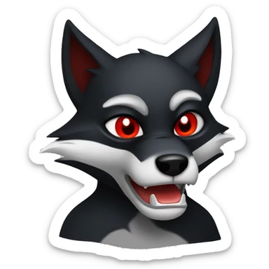 angry black fox with red outlines and white mouth and red eyes sticker