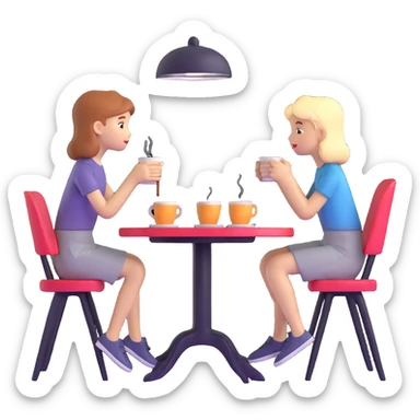 boy and girl sitting at a table sipping coffee sticker
