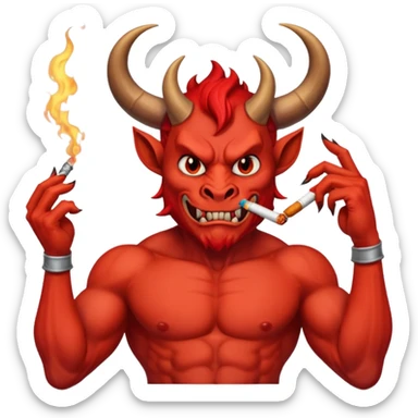 Diablito de cara roja con un cigarro pero el cigarro en la boca y menos humanoide sticker