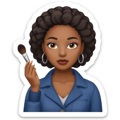 Hyper Realistic 30 year old black woman doing her own make up with toned down clothing sticker