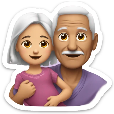 Very old Mexican man with grand daughter and great granddaughter baby sticker
