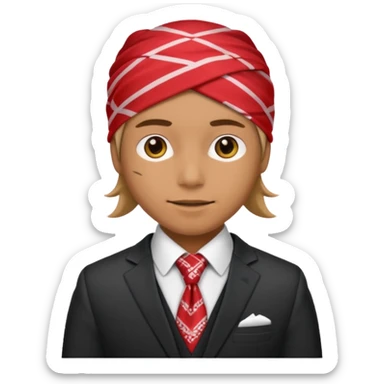 Character wearing a bandana and a suit sticker