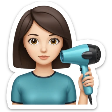 brunette bob girl hair stylist holding a hair dryer sticker