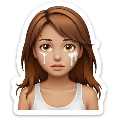 Brown Hair Woman , white paint , drip, face, hot  Sexy sticker