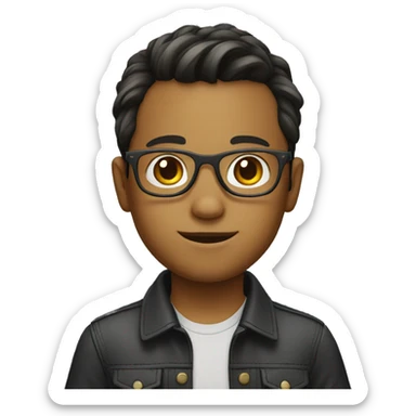 A young boy with a ponytail and wearing glasses sticker