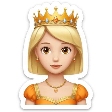 Princess in orange yellow Dress with gold Tiara, short Blonde Hair sticker