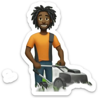 Dark Black man with dreads mowing grass in yard sticker