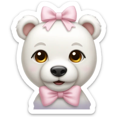 White teddy bear with light pink bow on the ear sticker