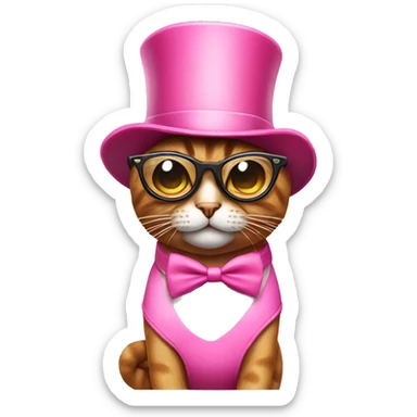 Cat wearing a pink bikini with a top hat and cool glasses sticker