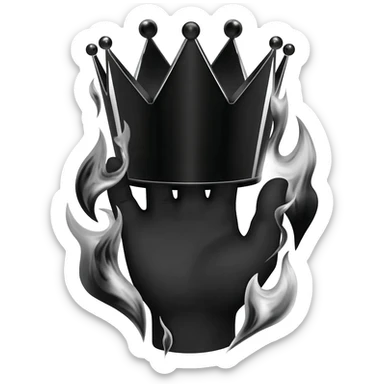 generate a black hand burning with black flames, gripping a black crown sticker