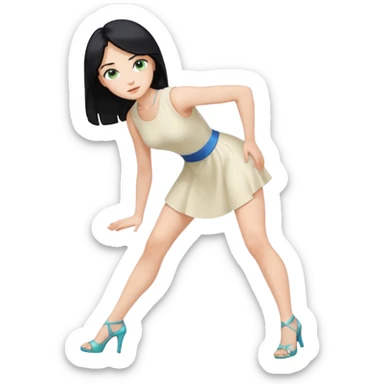 King, upright, black Hair, blue eyes, whole body, Woman, blonde Hair, Green eyes, bending knee, sleveless White Dress, sticker