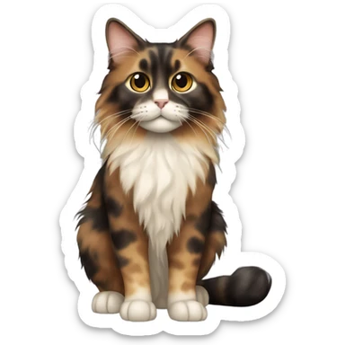 long haired mixed brown, light brown, black tortoiseshell efur cat whole body sticker