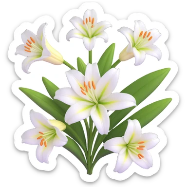 Detailed white lily flower with botanically correct six petals and six stamens, realistic appearance sticker