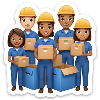 Generate a realistic emoji-style icon workers in a stoage room being efficient while packing sticker