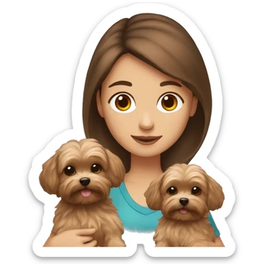 Girl with brown hair holding maltipoo and yorkie sticker
