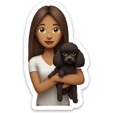 Long straight brunette girl holding a toy poodle sticker